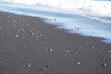 Reynisfjara - black beach in Iceland, close-up on waves