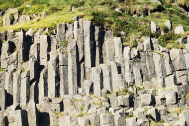 Basalt rocks at Reynisfjara Black Beach in Iceland - close-up