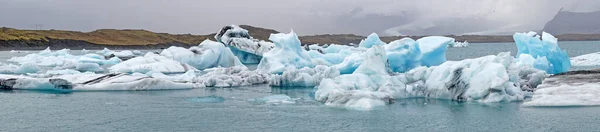 Jokulsarlon Παγετώδης Λιμνοθάλασσα Στην Ισλανδία Panorama — Φωτογραφία Αρχείου