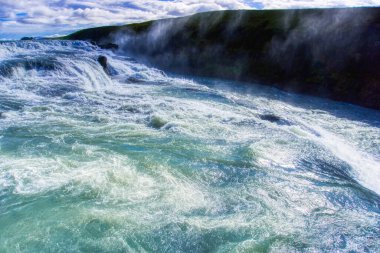 Gullfoss waterfall located in canyon on Hvita river, Iceland - hdr photograph