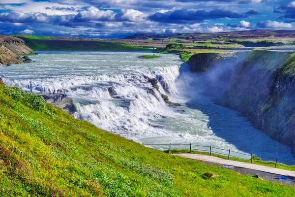 Gullfoss waterfall located in canyon on Hvita river, Iceland - hdr photograph