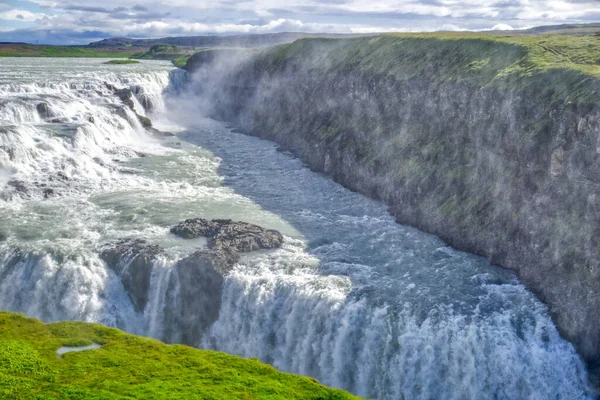 Gullfoss Waterfall Located Canyon Hvita River Iceland Hdr Photograph — Photo