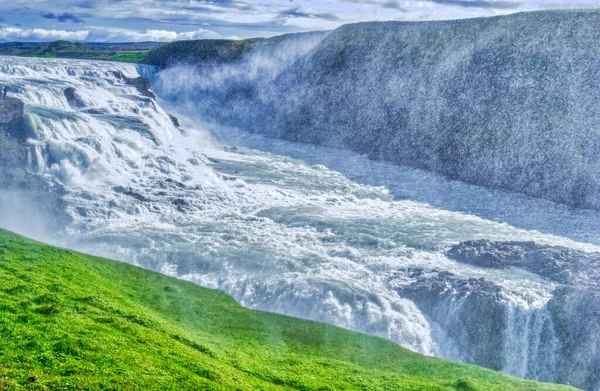 Gullfoss Waterfall Located Canyon Hvita River Iceland Hdr Photograph — Stok Foto