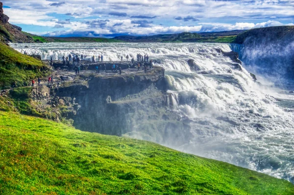 Gullfoss waterfall located in canyon on Hvita river, Iceland - hdr photograph