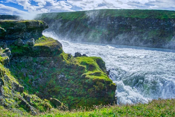 Gullfoss Waterfall Located Canyon Hvita River Iceland Hdr Photograph — Stok fotoğraf