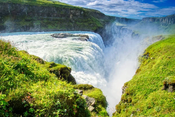 Gullfoss waterfall located in canyon on Hvita river, Iceland - hdr photograph