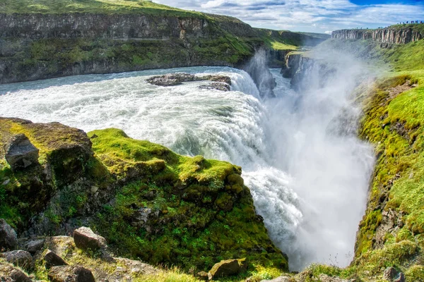Gullfoss Waterfall Located Canyon Hvita River Iceland Hdr Photograph — Stok Foto