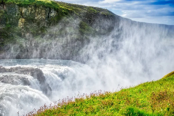 Gullfoss Waterfall Located Canyon Hvita River Iceland Hdr Photograph — Zdjęcie stockowe