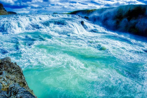 Gullfoss Waterfall Located Canyon Hvita River Iceland Hdr Photograph — Stock Fotó