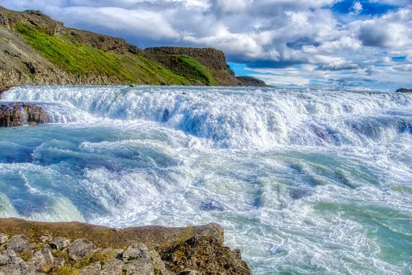 Gullfoss waterfall located in canyon on Hvita river, Iceland - hdr photograph