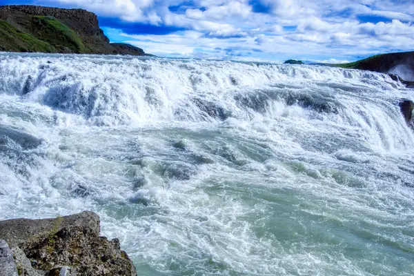 Gullfoss waterfall located in canyon on Hvita river, Iceland - hdr photograph
