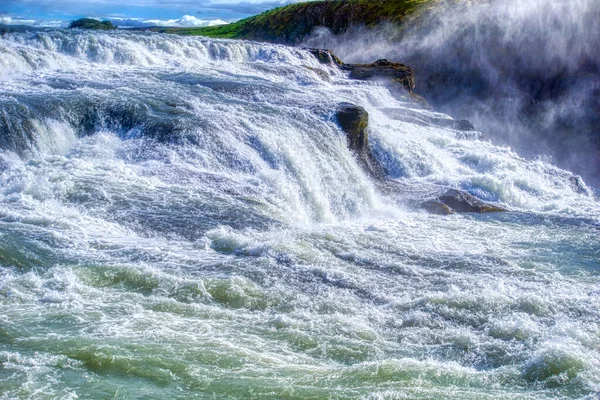 Gullfoss Waterfall Located Canyon Hvita River Iceland Hdr Photograph — Stok fotoğraf