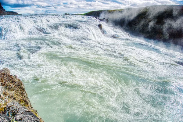 Gullfoss Waterfall Located Canyon Hvita River Iceland Hdr Photograph — 图库照片