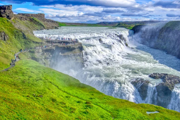 Gullfoss Waterfall Located Canyon Hvita River Iceland Hdr Photograph — Stockfoto