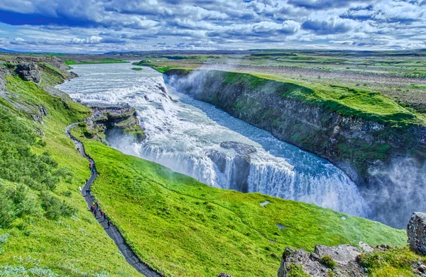 Gullfoss Waterfall Located Canyon Hvita River Iceland Hdr Photograph — ストック写真