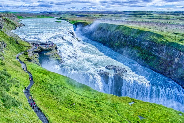 Gullfoss Waterfall Located Canyon Hvita River Iceland Hdr Photograph — Foto de Stock