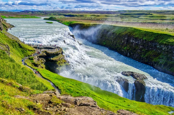 Gullfoss Waterfall Located Canyon Hvita River Iceland Hdr Photograph — ストック写真