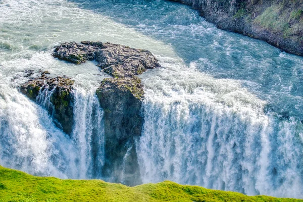 Gullfoss Waterfall Close Walling Water — Stockfoto