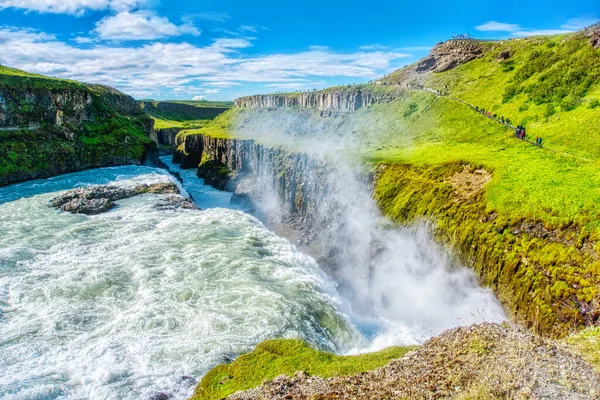 Gullfoss Waterfall Located Canyon Hvita River Iceland Hdr Photograph Royaltyfria Stockbilder