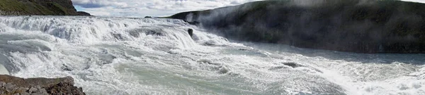 Gullfoss Waterfall Iceland Panorama — Stockfoto