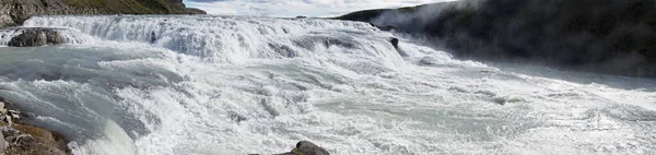 Gullfoss Waterfall Iceland Panorama — Stock Fotó