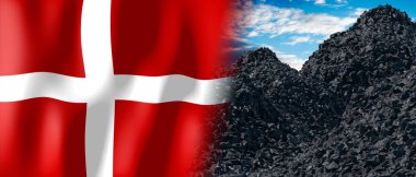 Denmark - country flag and pile of coal - 3D illustration