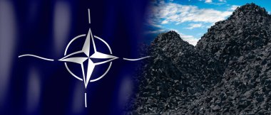 NATO - country flag and pile of coal - 3D illustration
