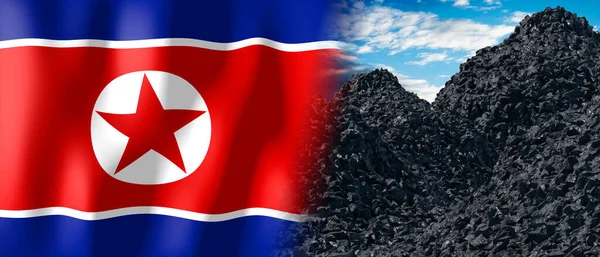 North Korea Country Flag Pile Coal Illustration — стоковое фото