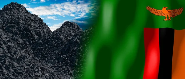 Zambia Country Flag Pile Coal Illustration — Stockfoto