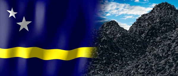 Curacao Country Flag Pile Coal Illustration — 图库照片