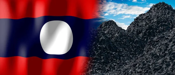 Laos Country Flag Pile Coal Illustration — стоковое фото