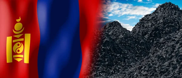 Mongolia Country Flag Pile Coal Illustration — Zdjęcie stockowe