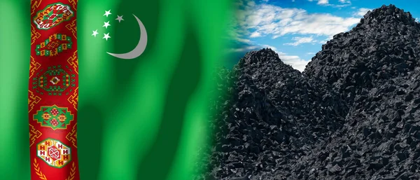 Turkmenistan Country Flag Pile Coal Illustration — Stock fotografie