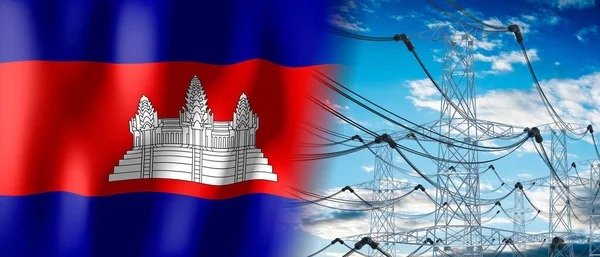 Kambodja Land Flagga Och Pyloner Illustration — Stockfoto