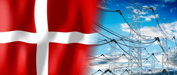 Dánsko Stát Vlajky Elektrické Sloupy Ilustrace — Stock fotografie