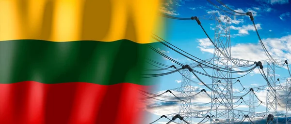 立陶宛 国旗和电塔 3D插图 — 图库照片