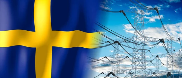 Švédsko Stát Vlajky Elektrické Sloupy Ilustrace — Stock fotografie
