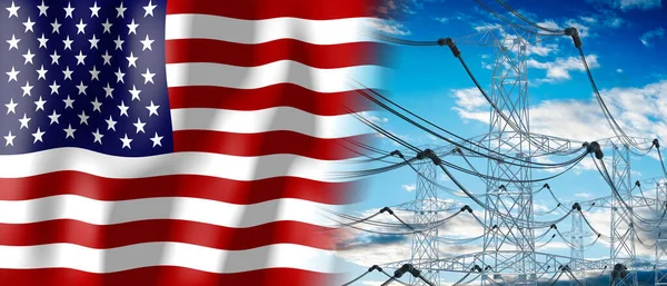 USA - country flag and electricity pylons - 3D illustration