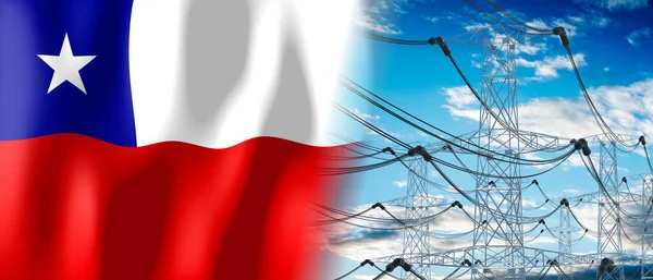 Chile Stát Vlajky Elektrické Sloupy Ilustrace — Stock fotografie