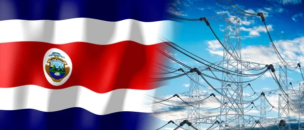 Costa Rica Country Flag Electricity Pylons Illustration — Stock Photo, Image