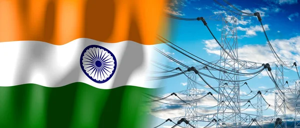 India Land Vlag Elektriciteit Masten Illustratie — Stockfoto