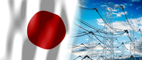 Ιαπωνία Σημαία Χώρας Και Πυλώνες Ηλεκτρικής Ενέργειας Εικονογράφηση — Φωτογραφία Αρχείου