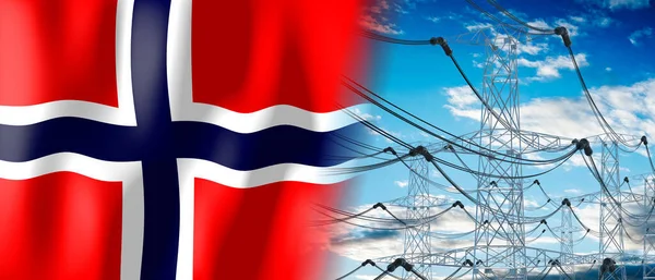 Norsko Stát Vlajky Elektrické Sloupy Ilustrace — Stock fotografie