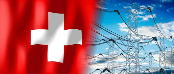 Švýcarsko Stát Vlajky Elektrické Sloupy Ilustrace — Stock fotografie