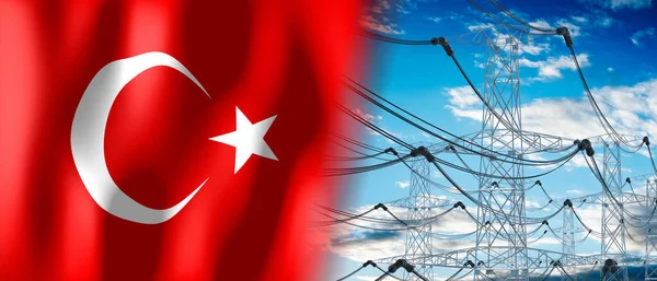 Turkey - country flag and electricity pylons - 3D illustration