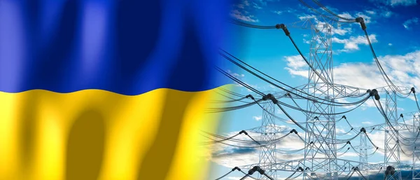 ウクライナ 国の旗と電気パイロン 3Dイラスト — ストック写真