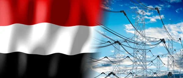 Iêmen Bandeira País Postes Eletricidade Ilustração — Fotografia de Stock