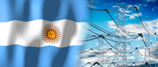 阿根廷 国旗和电塔 3D插图 — 图库照片