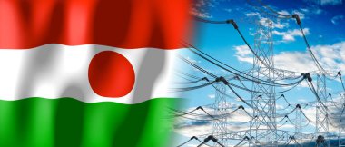 Nijer - Ülke bayrağı ve elektrik direkleri - 3D illüstrasyon
