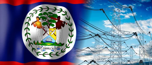 Belize Ülke Bayrağı Elektrik Direkleri Illüstrasyon — Stok fotoğraf